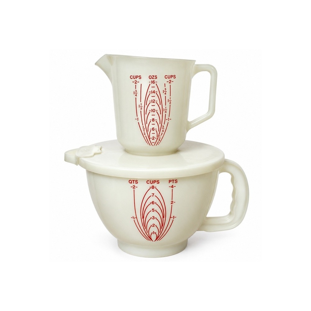 Vintage Tupperware Mix-N-Stor Measuring Pitchers Set of 2 White Red 8 Cup 2 Cup